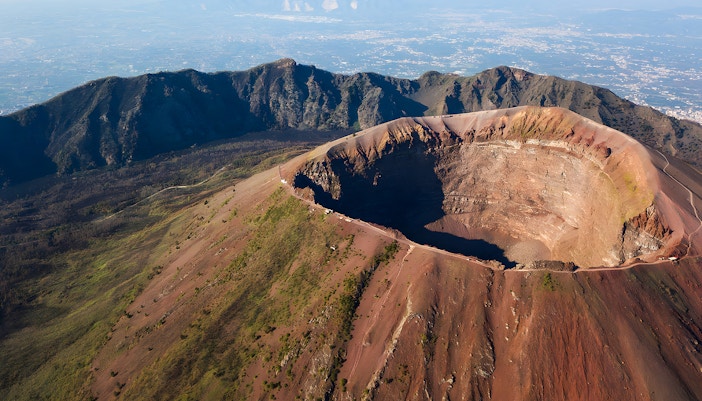 Aerial view of Mount Vesuvius crater near Naples, Italy.