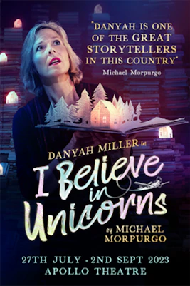 Unicorn-themed theater show poster with colorful unicorn illustration.