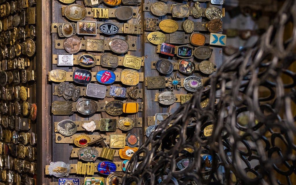 Belt buckle collection display at Ripley's Believe It or Not! museum.