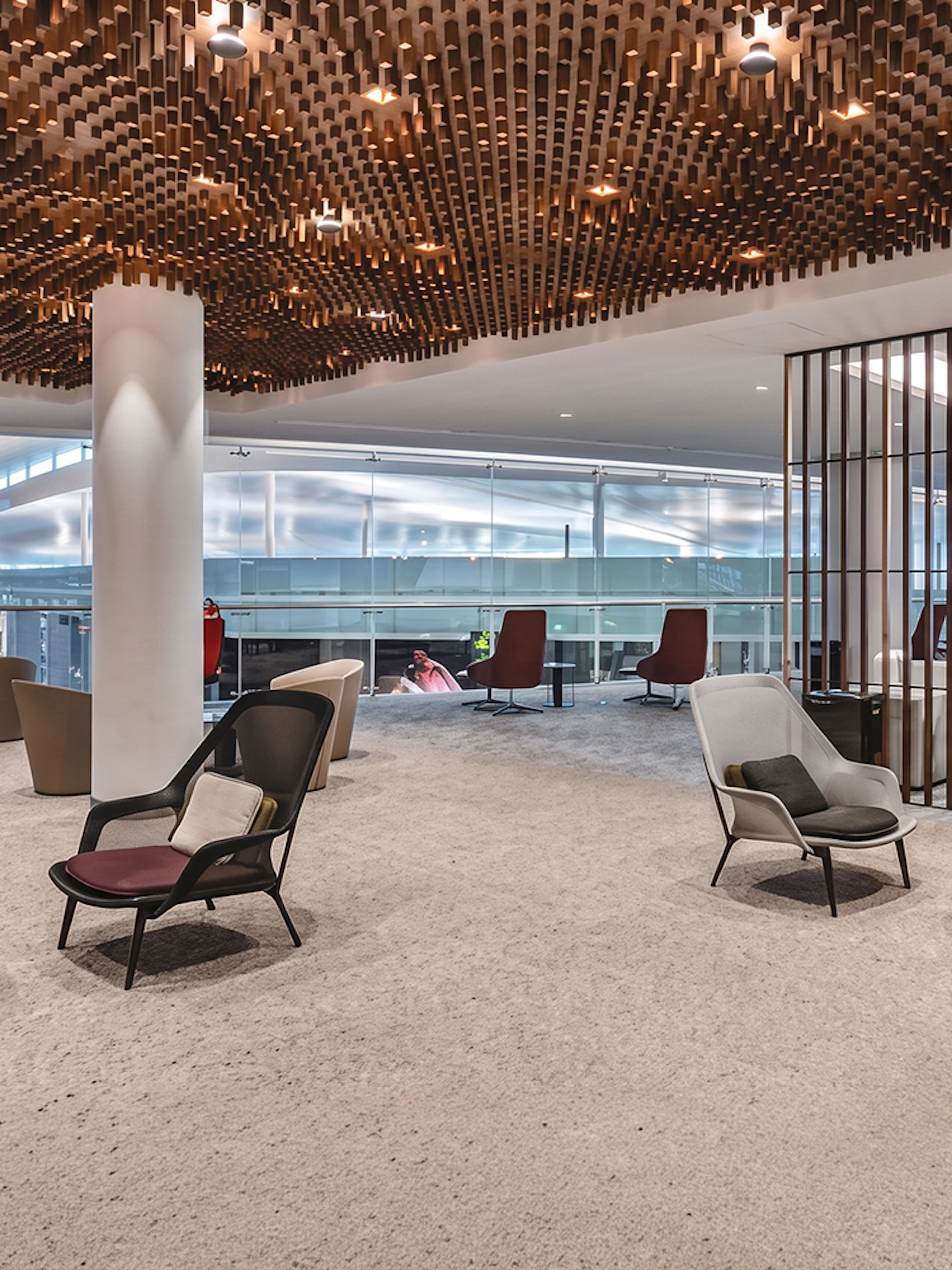 Pau Casals VIP Lounge seating area at Barcelona El Prat Airport Terminal 1.