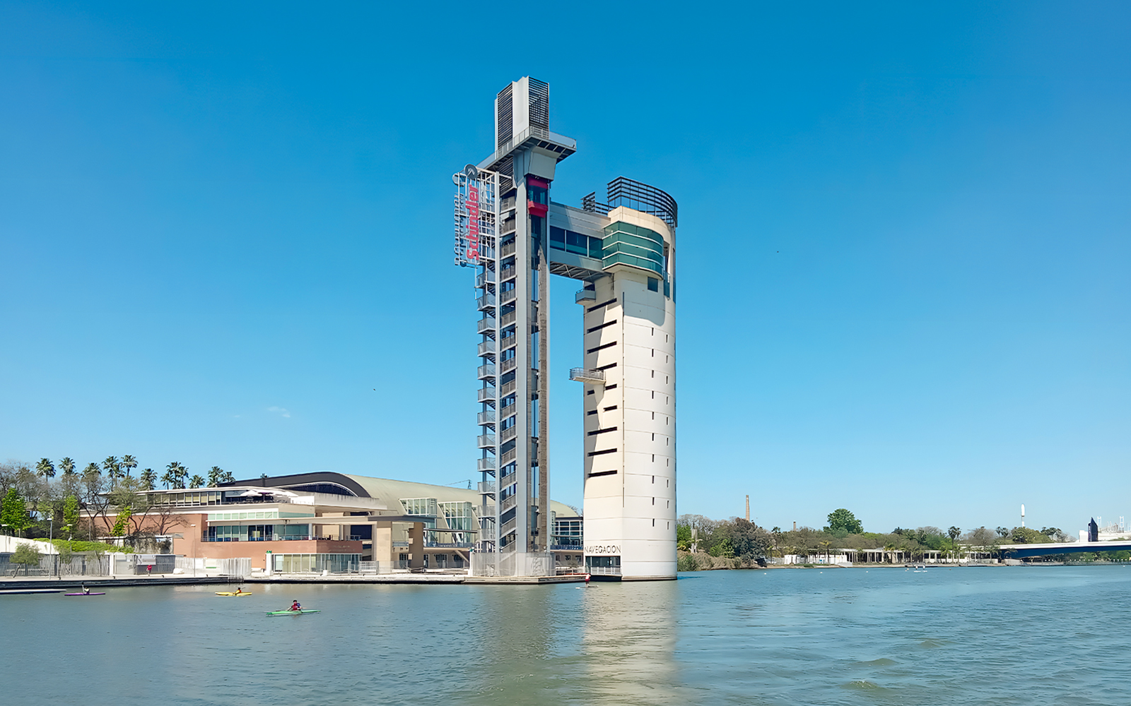 Torre Schindler observation tower by the Guadalquivir River in Seville, Spain.