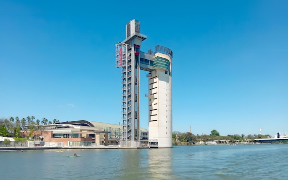 Torre Schindler observation tower by the Guadalquivir River in Seville, Spain.