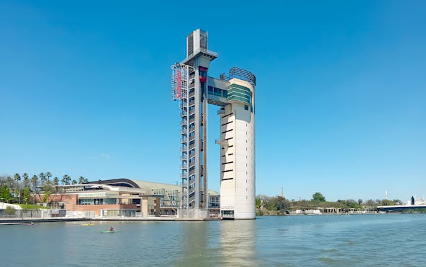 Torre Schindler observation tower by the Guadalquivir River in Seville, Spain.