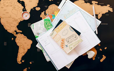 Travel documents and map for Vietnam E-Visa application, Southern Vietnam tour planning.