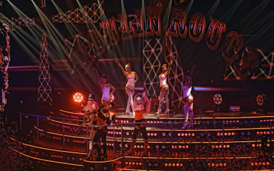 Moulin Rouge dancers performing at Coco Bongo Show & Disco.