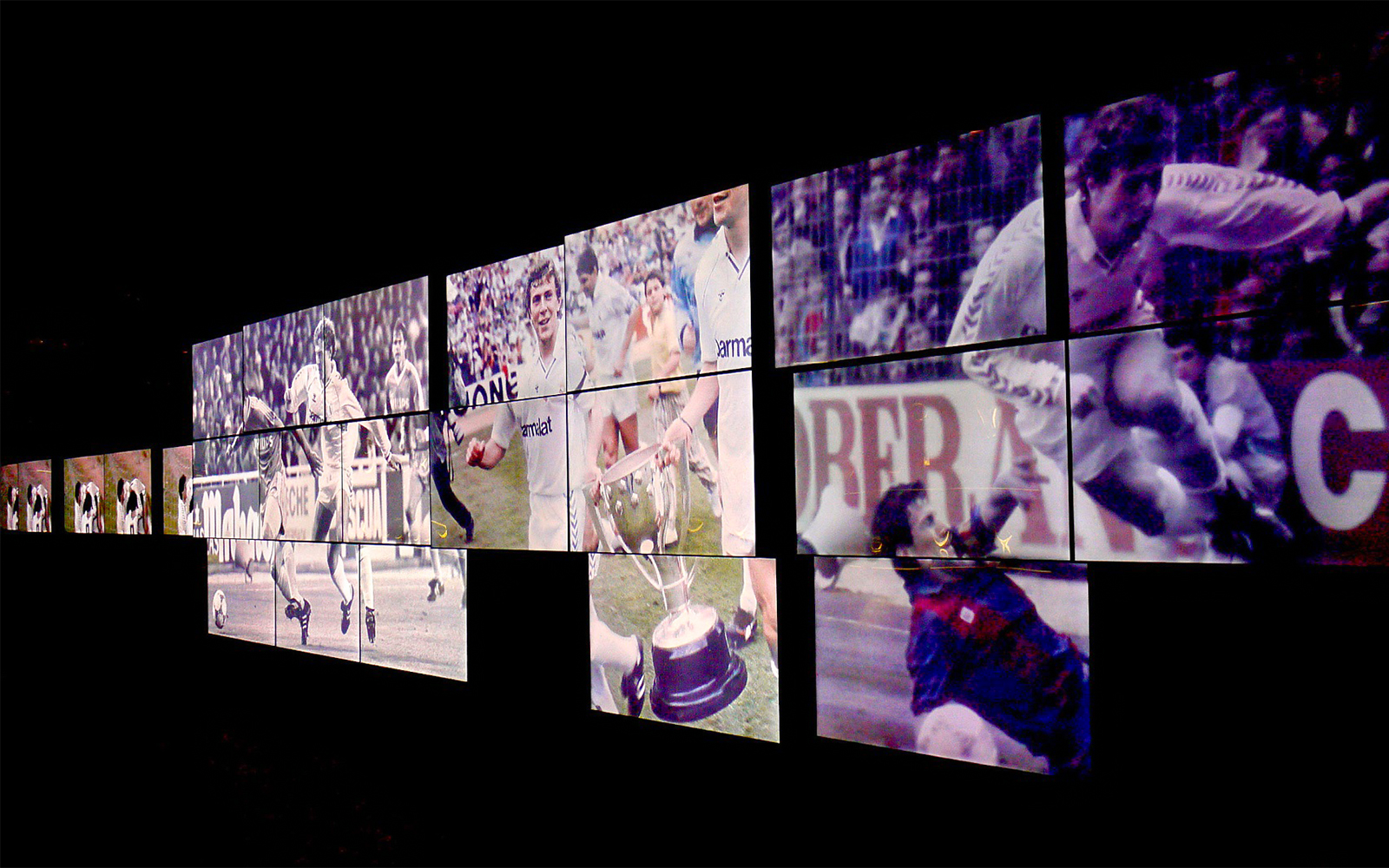Historic football moments displayed at Santiago Bernabéu Stadium tour.