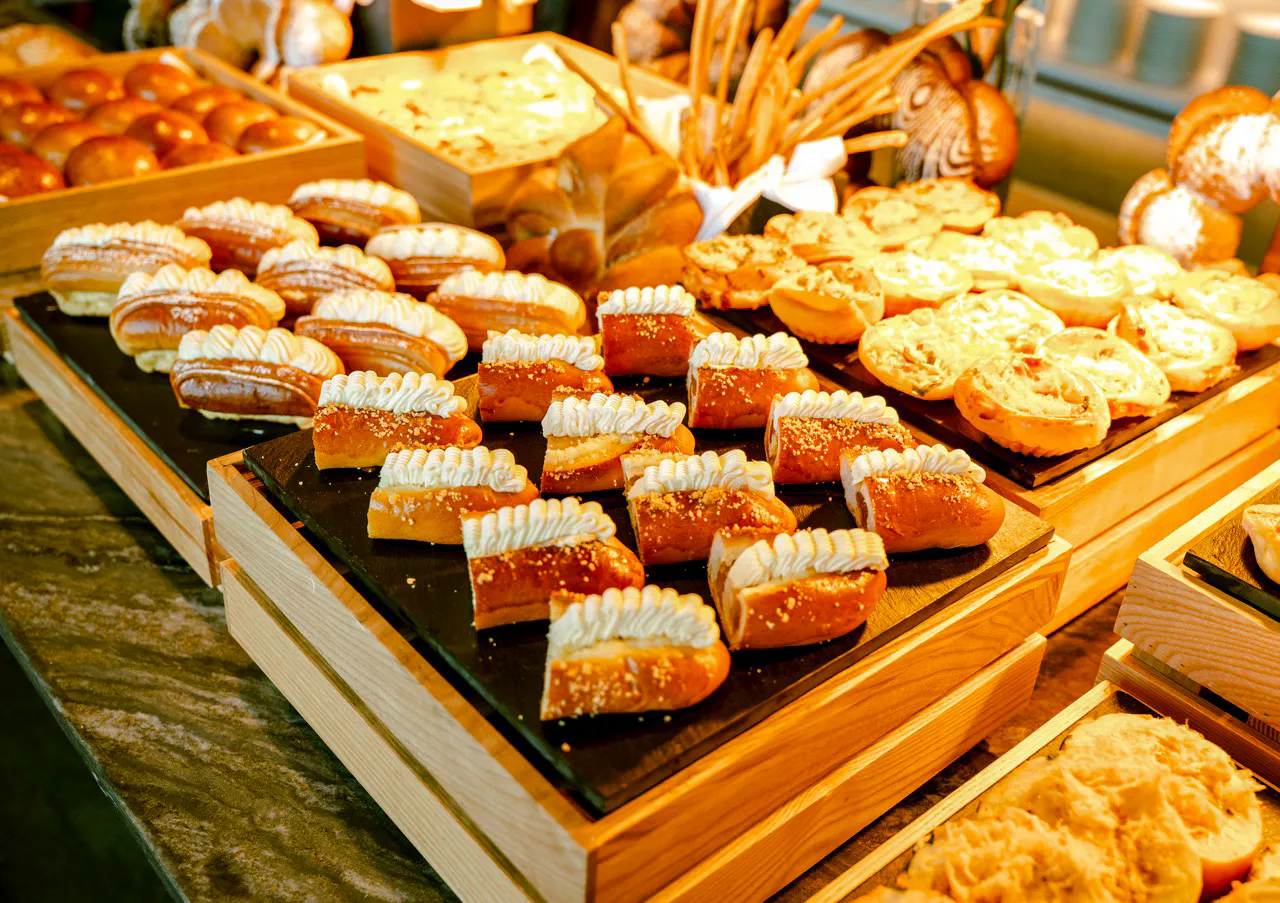 Pastries and bread selection at Hyatt Regency Nha Trang Lobster and Seafood BBQ Buffet Dinner.