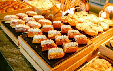 Pastries and bread selection at Hyatt Regency Nha Trang Lobster and Seafood BBQ Buffet Dinner.