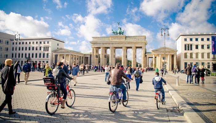 Cyclists near Brandenburg Gate, Berlin