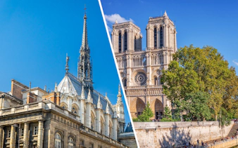 Notre Dame Cathedral and the Seine River in Paris, France.