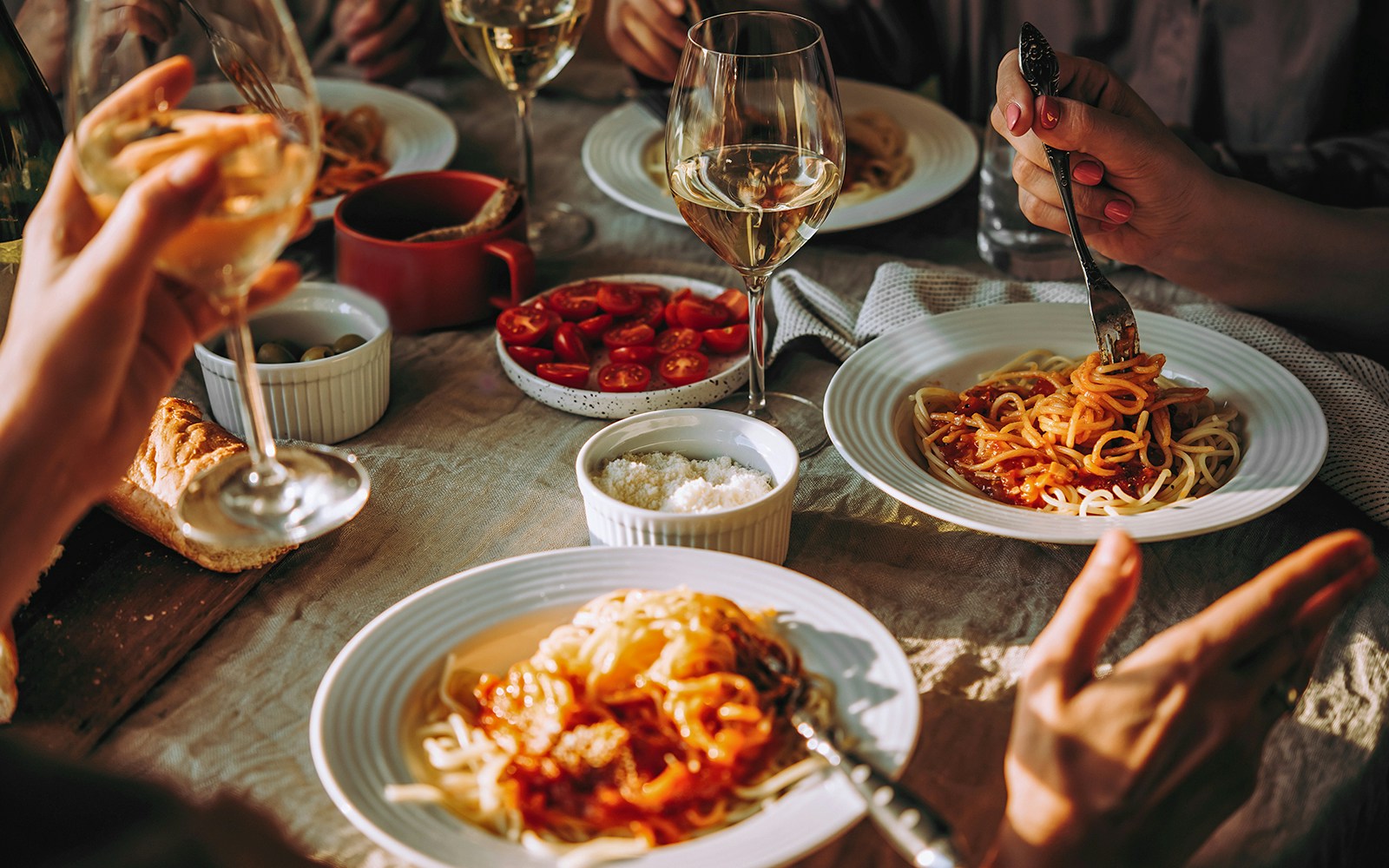 Group dining at an Italian restaurant