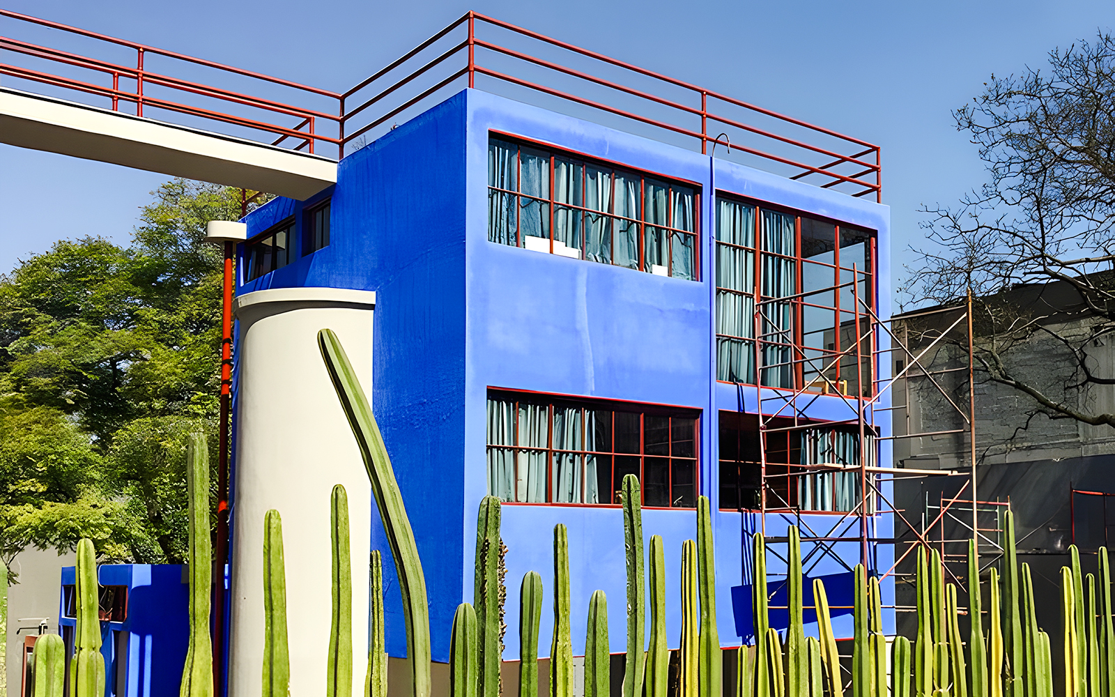 Blue house, former home and studio of Frida Kahlo, at Museo Casa Estudio Diego Rivera y Frida Kahlo, Mexico City.