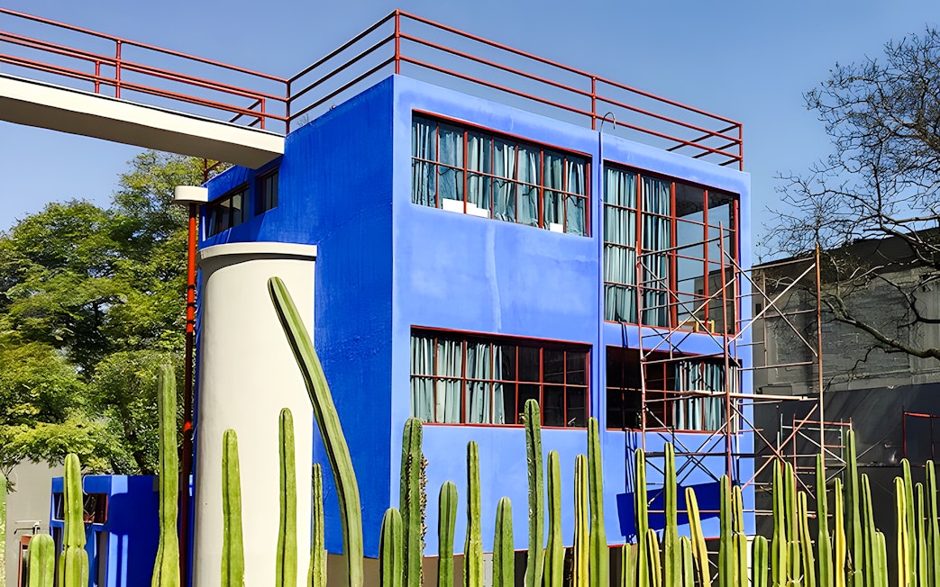 Blue house, former home and studio of Frida Kahlo, at Museo Casa Estudio Diego Rivera y Frida Kahlo, Mexico City.