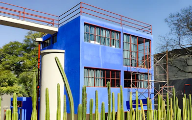 Blue house, former home and studio of Frida Kahlo, at Museo Casa Estudio Diego Rivera y Frida Kahlo, Mexico City.