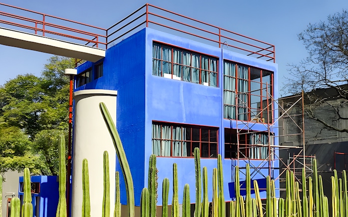 Blue house, former home and studio of Frida Kahlo, at Museo Casa Estudio Diego Rivera y Frida Kahlo, Mexico City.