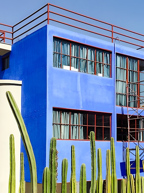 Blue house, former home and studio of Frida Kahlo, at Museo Casa Estudio Diego Rivera y Frida Kahlo, Mexico City.