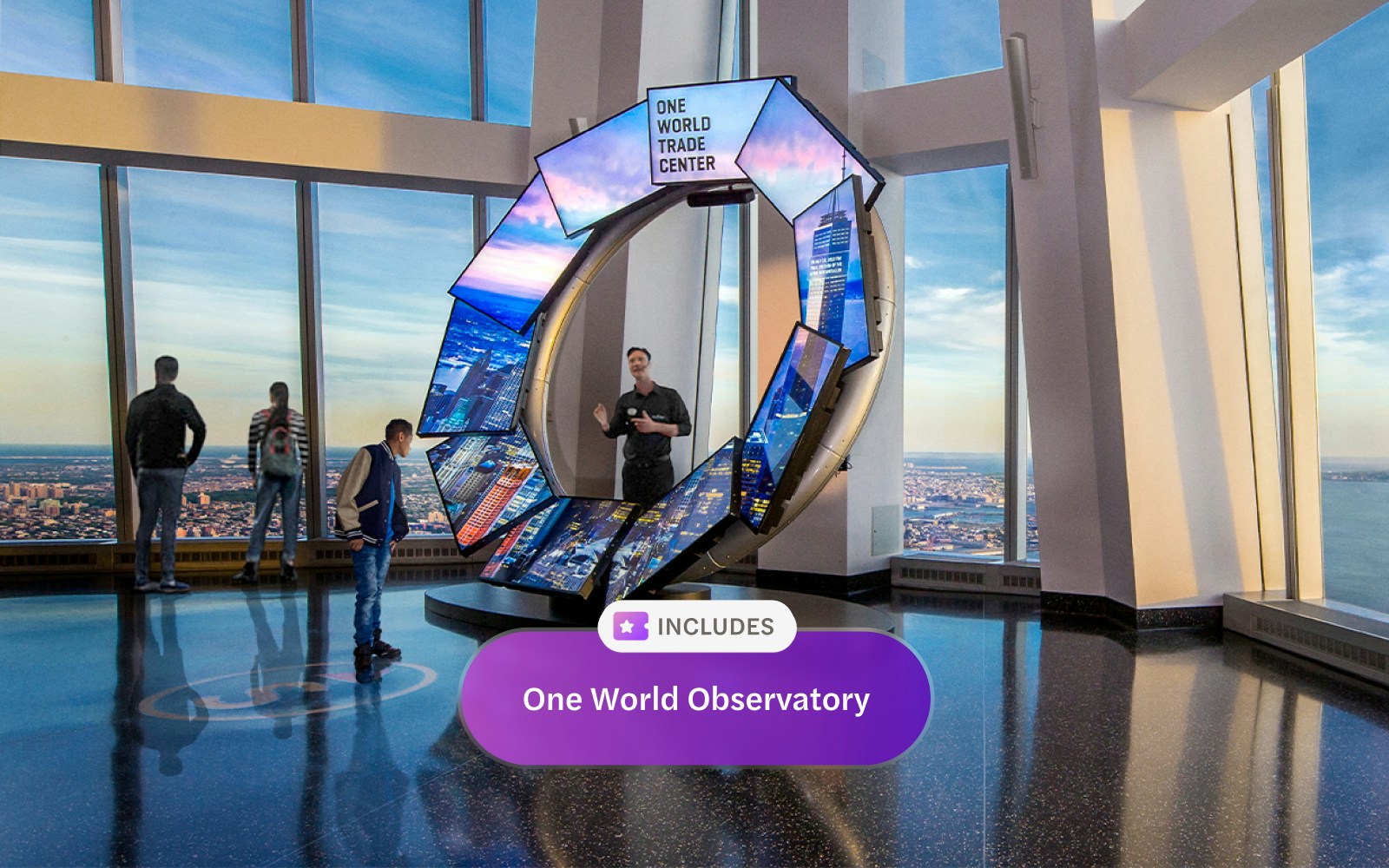 One World Observatory view from Go City New York Explorer Pass, showcasing Manhattan skyline.