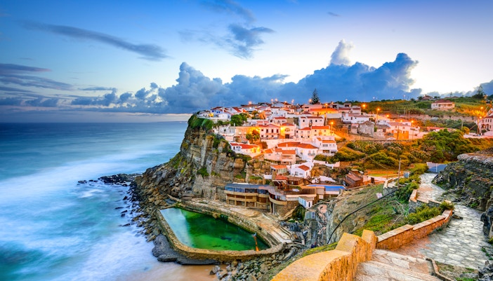Sintra Town historic center with colorful buildings and lush greenery in Portugal.