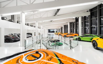 Lamborghini cars displayed at Automobili Lamborghini Museum, Sant'Agata Bolognese, Italy.