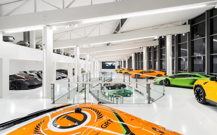 Lamborghini cars displayed at Automobili Lamborghini Museum, Sant'Agata Bolognese, Italy.