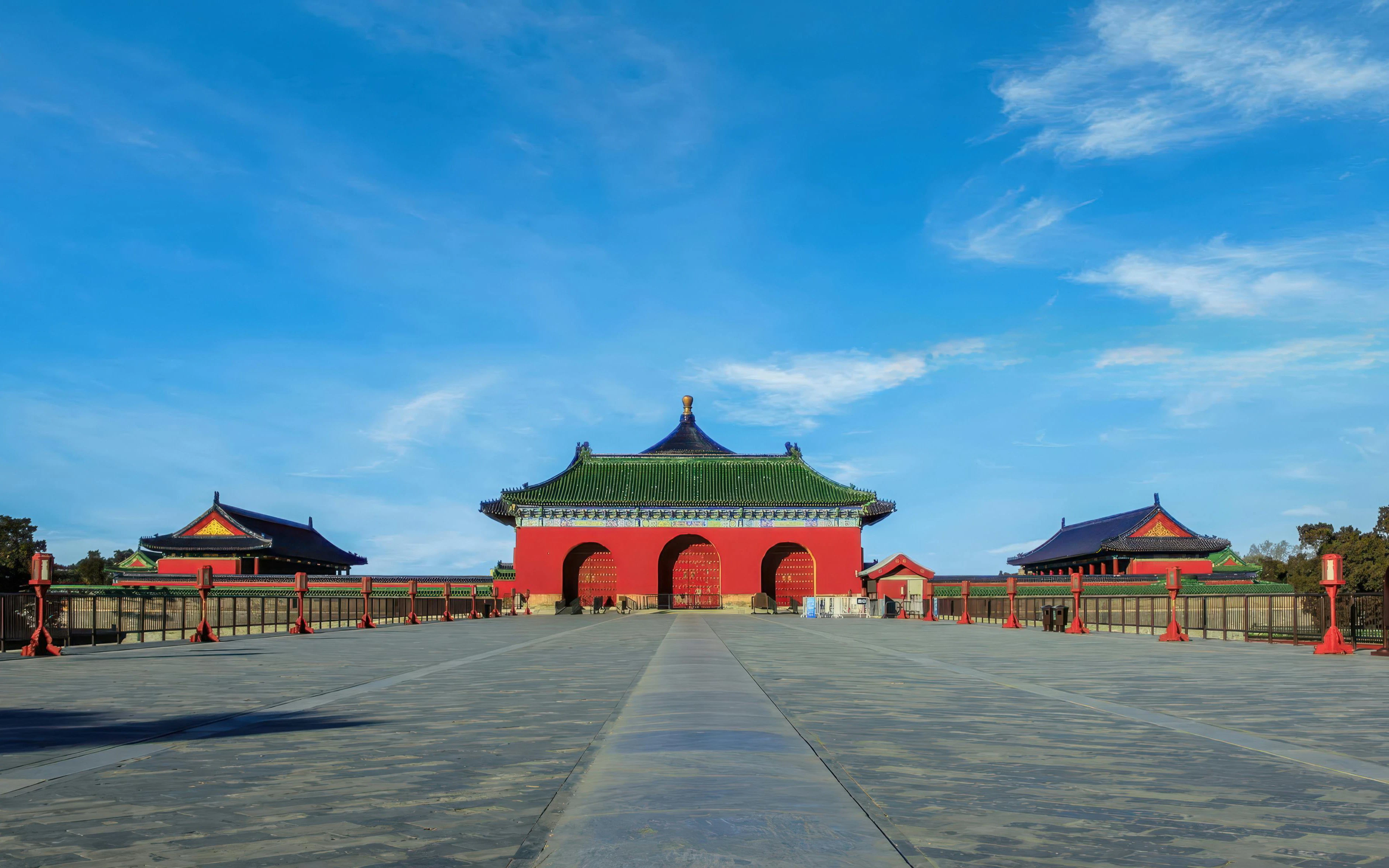 Danbi Bridge at Temple of Heaven Park, Beijing, with traditional architecture and stone paths.
