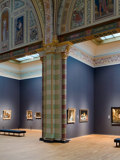 Paintings displayed in the Gallery of Honor at the Rijksmuseum, Amsterdam.
