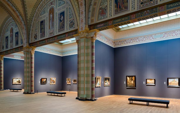 Paintings displayed in the Gallery of Honor at the Rijksmuseum, Amsterdam.