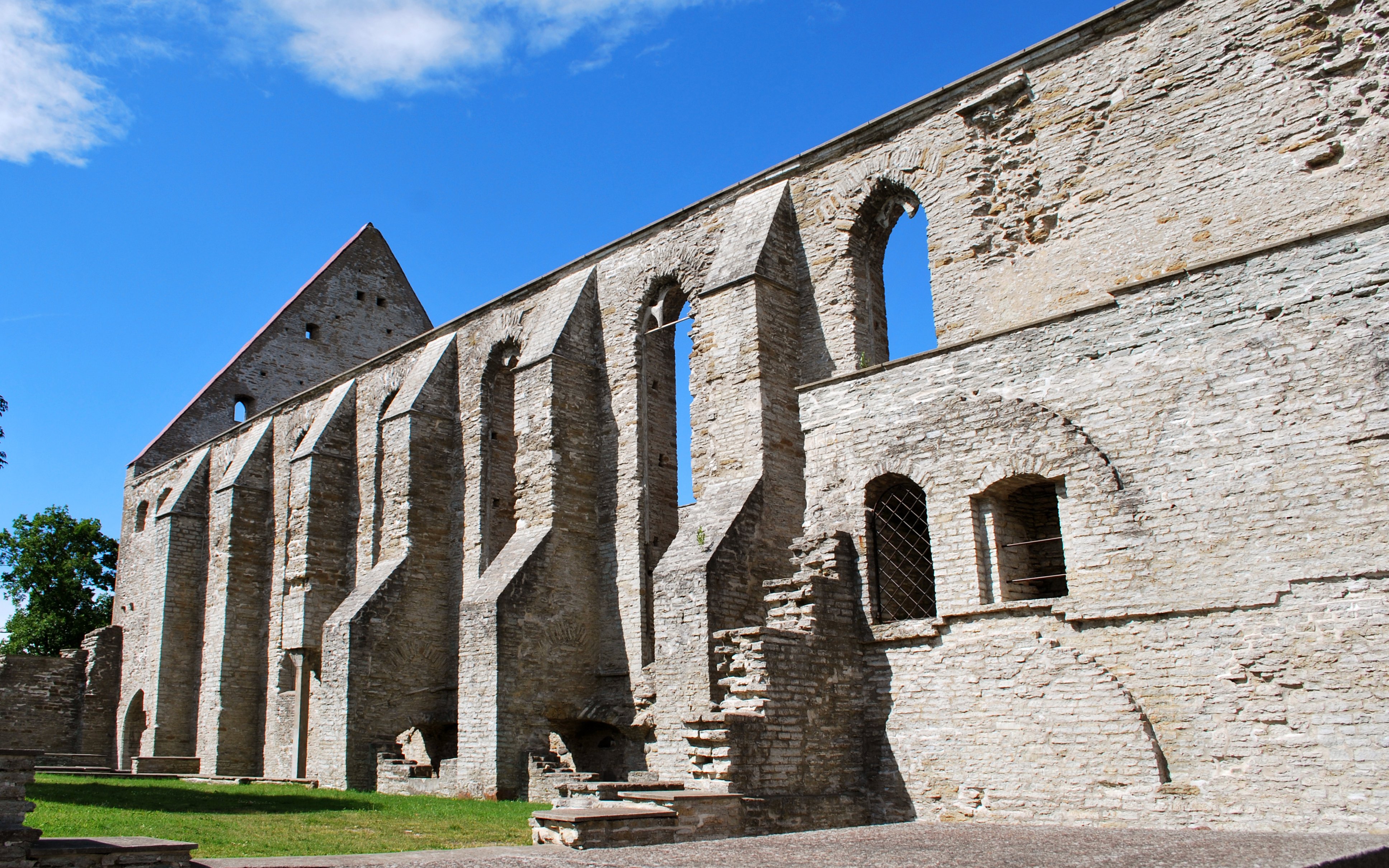 Ruins of Pirita Convent with stone arches and walls in Tallinn, Estonia.