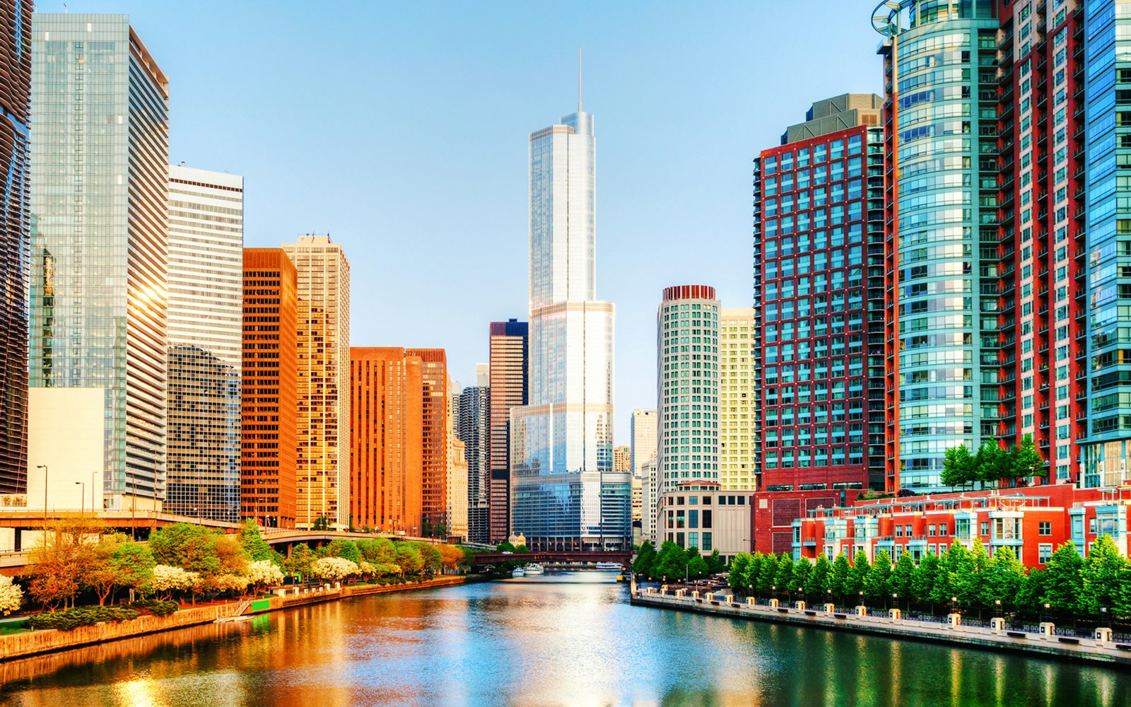 Chicago downtown skyline featuring Trump International Hotel.