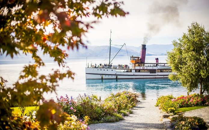 TSS Earnslaw steamboat on Lake Wakatipu near Walter Peak High Country Farm.