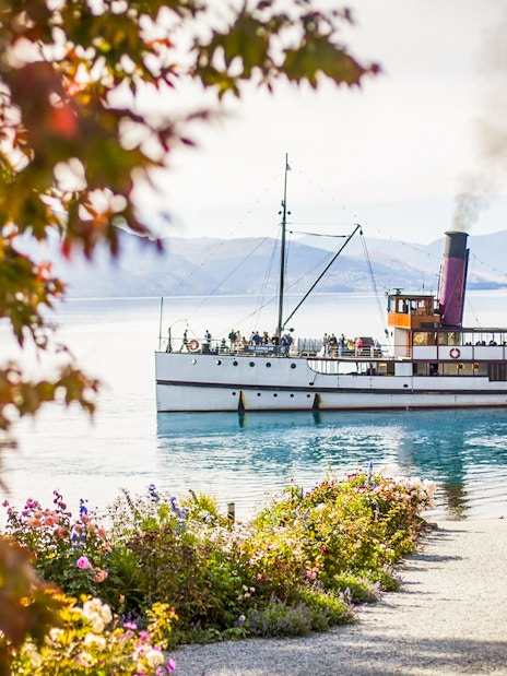 TSS Earnslaw steamboat on Lake Wakatipu near Walter Peak High Country Farm.