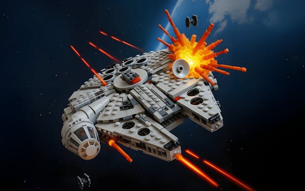 LEGO® spaceship model with explosion at BrickWorld exhibition, WOW Porto.