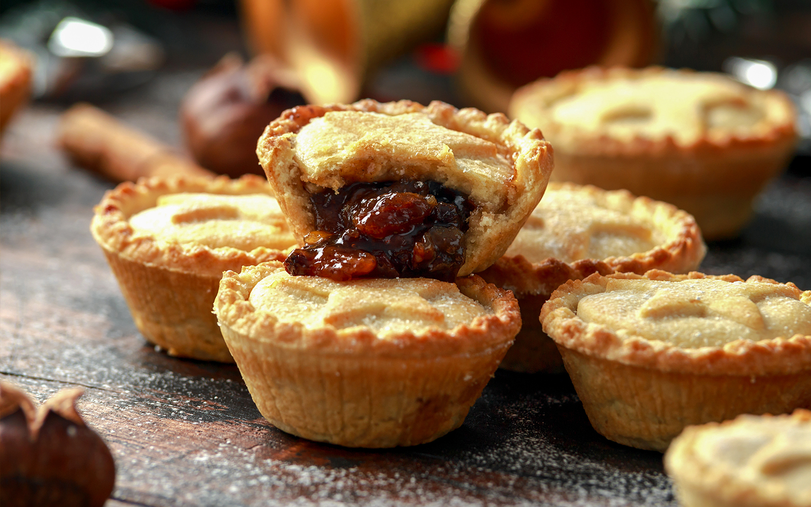 Traditional fruit mince pies on a plate for Christmas.