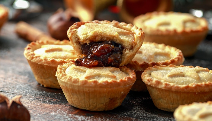 Traditional fruit mince pies on a plate for Christmas.