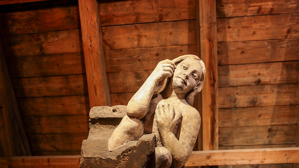 Stone sculpture inside Prague Castle Powder Tower.