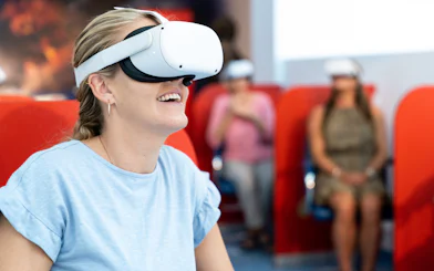 Visitors experiencing virtual reality at Darwin Royal Flying Doctor Service.