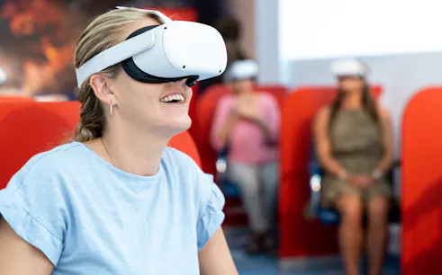 Visitors experiencing virtual reality at Darwin Royal Flying Doctor Service.