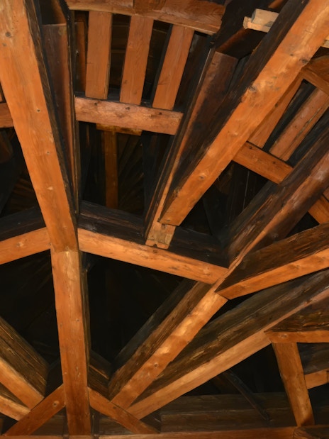 Baroque wooden roof structure of the Winter Riding School in Vienna.