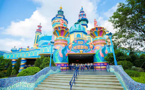 5D Castle Theater entrance at Zhuhai Chimelong Ocean Kingdom, Zhuhai, China, with colorful architecture.
