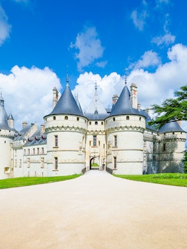 Château de Chaumont in Loire Valley, France, with its iconic turrets and stone facade.