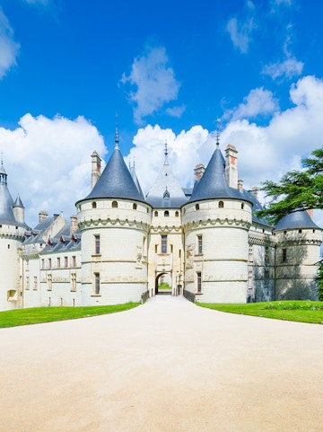 Château de Chaumont in Loire Valley, France, with its iconic turrets and stone facade.