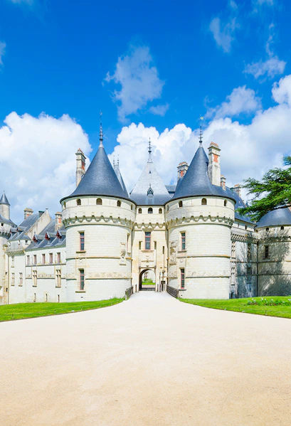 Château de Chaumont in Loire Valley, France, with its iconic turrets and stone facade.
