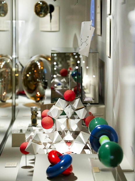 Exhibit of scientific models at the Nobel Prize Museum.