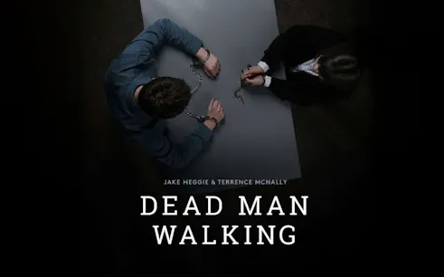Two people in handcuffs sitting at a table, related to "Dead Man Walking.