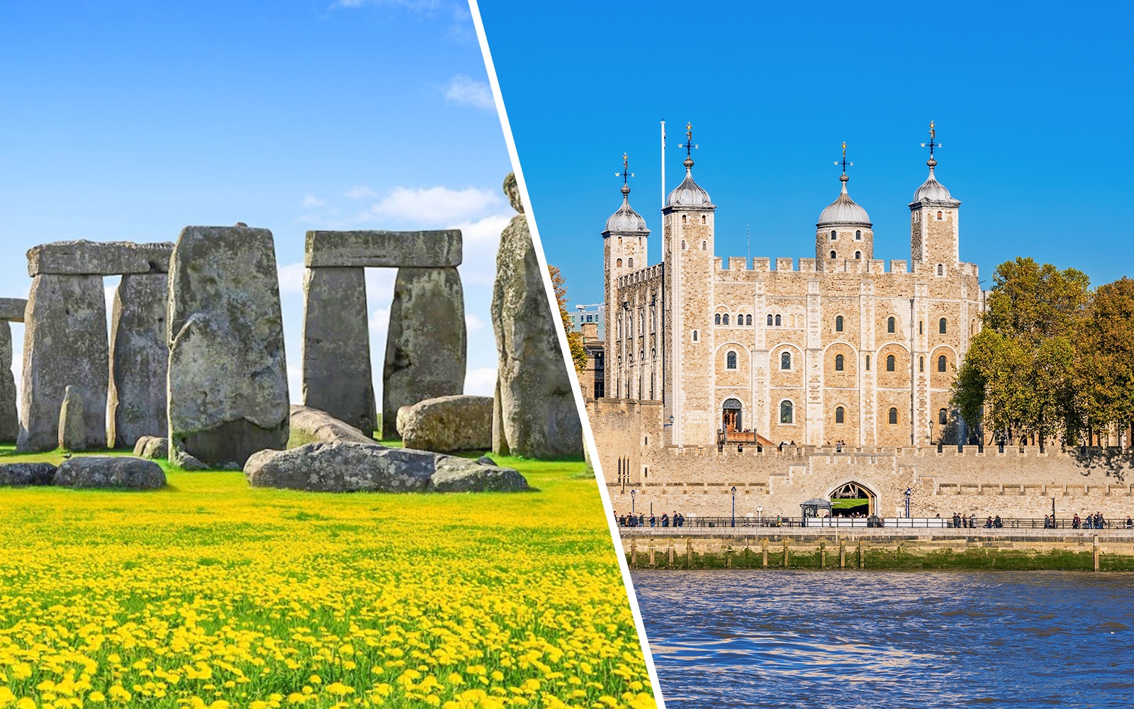 Tower of London viewed from Thames Cruise, London, with Stonehenge in the background.
