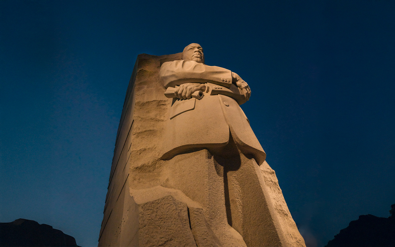 MLK Jr. Memorial illuminated at night in Washington D.C.