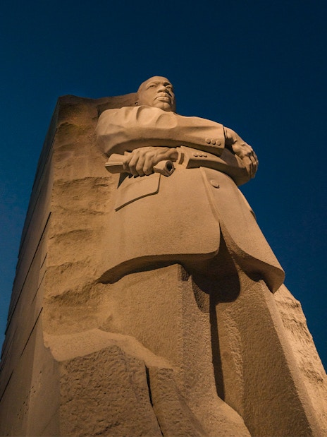 MLK Jr. Memorial illuminated at night in Washington D.C.