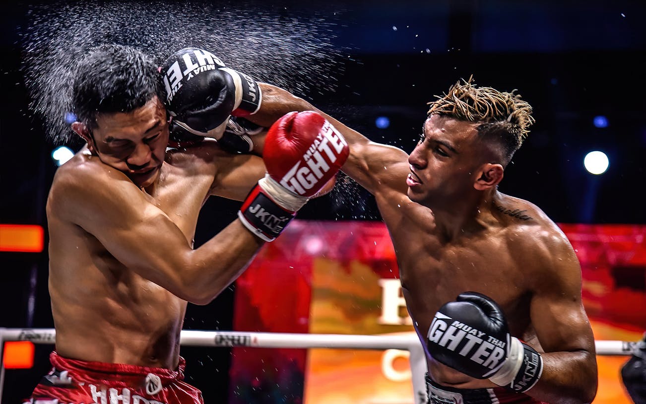 Muay Thai fighters in action at Bangla Boxing Stadium, Phuket.