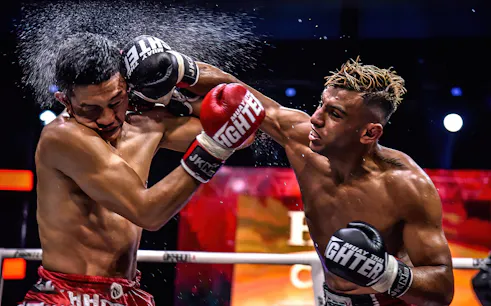 Muay Thai fighters in action at Bangla Boxing Stadium, Phuket.