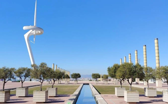 Olympic Ring on Montjuïc Hill, Barcelona with Calatrava Tower and surrounding columns.
